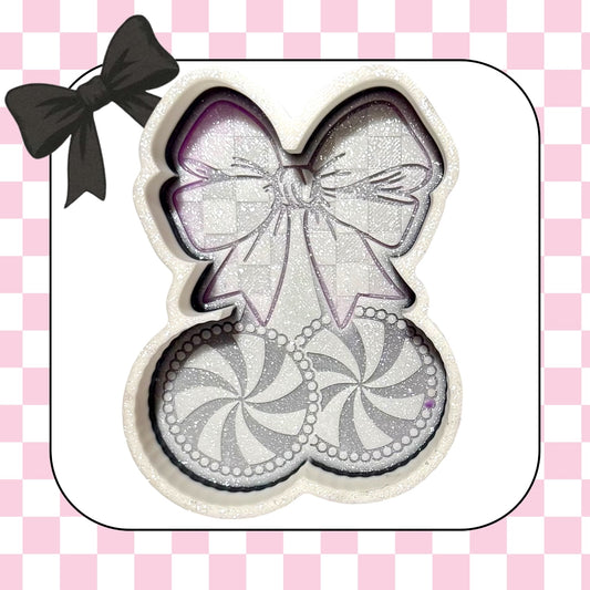 Turquoise peppermint cherries with checkered bow