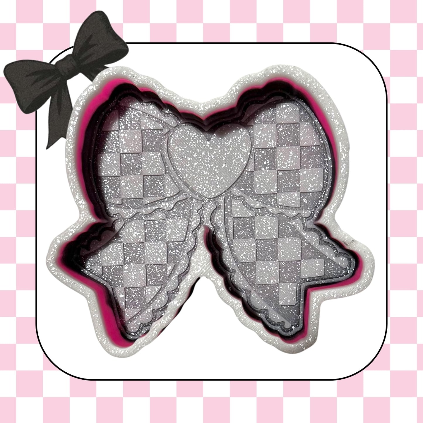 Checkered heart bow