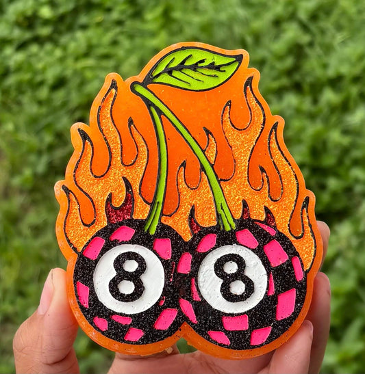 Flaming 8 ball cherries