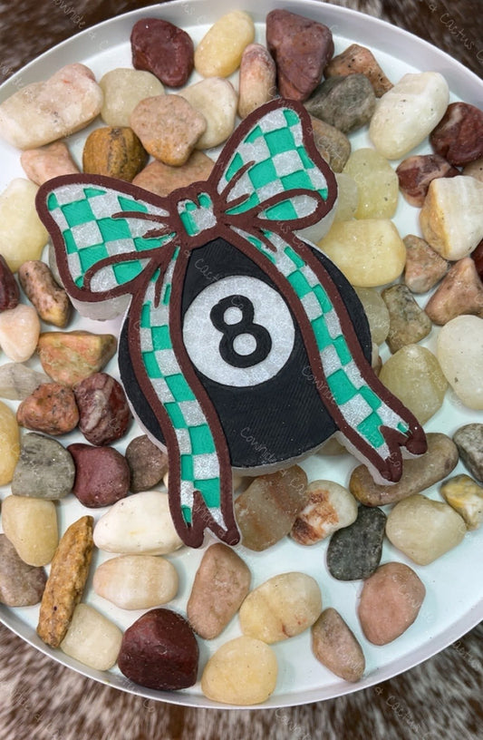 8 ball with checkered bow