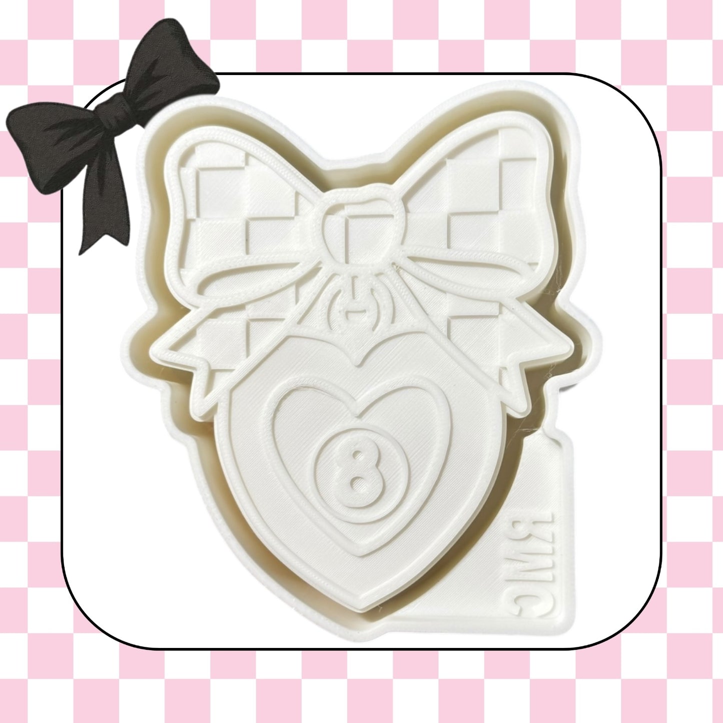 8 ball heart with checkered bow
