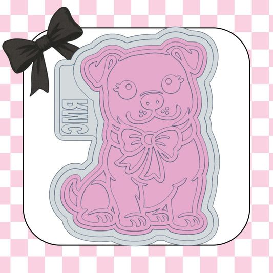 Pit bull (floppy ears) with bow