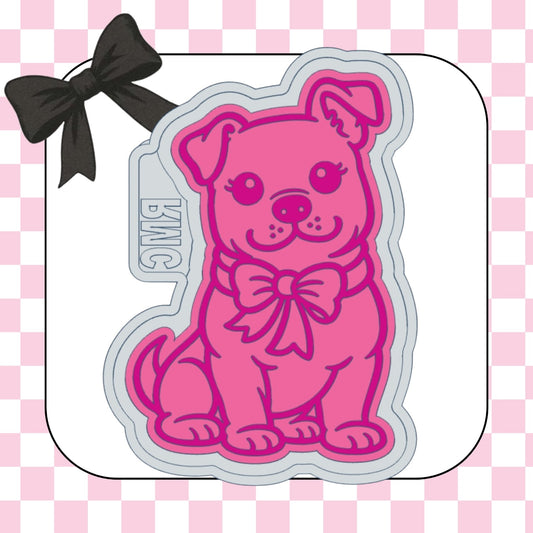 Pitbull with ear up dog with bow