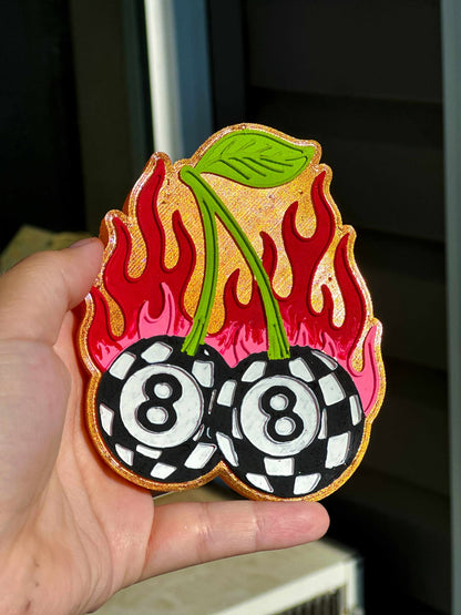Flaming 8 ball cherries