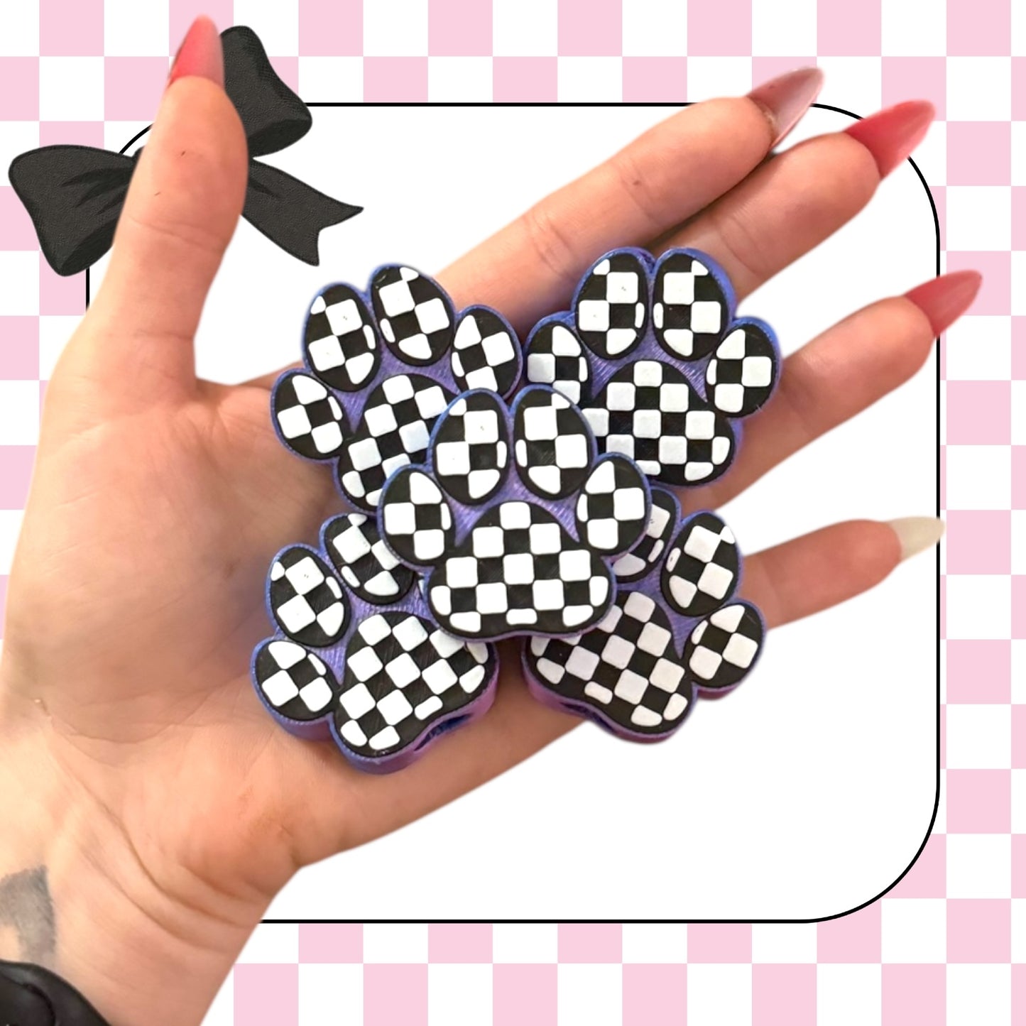 Ombre blue/purple Checkered dog paw Stanley Straw Topper