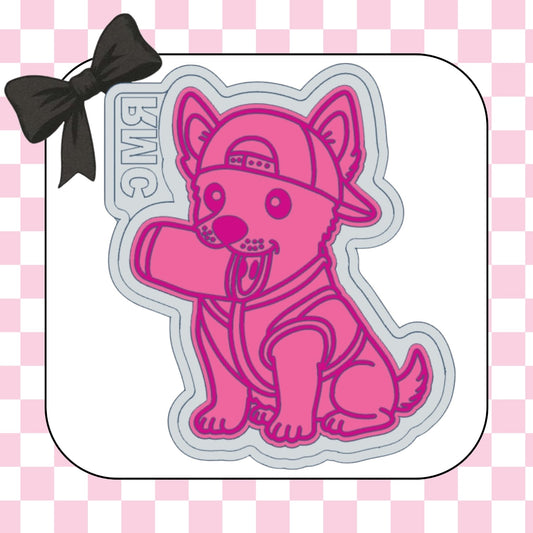 Dog with ears up with can